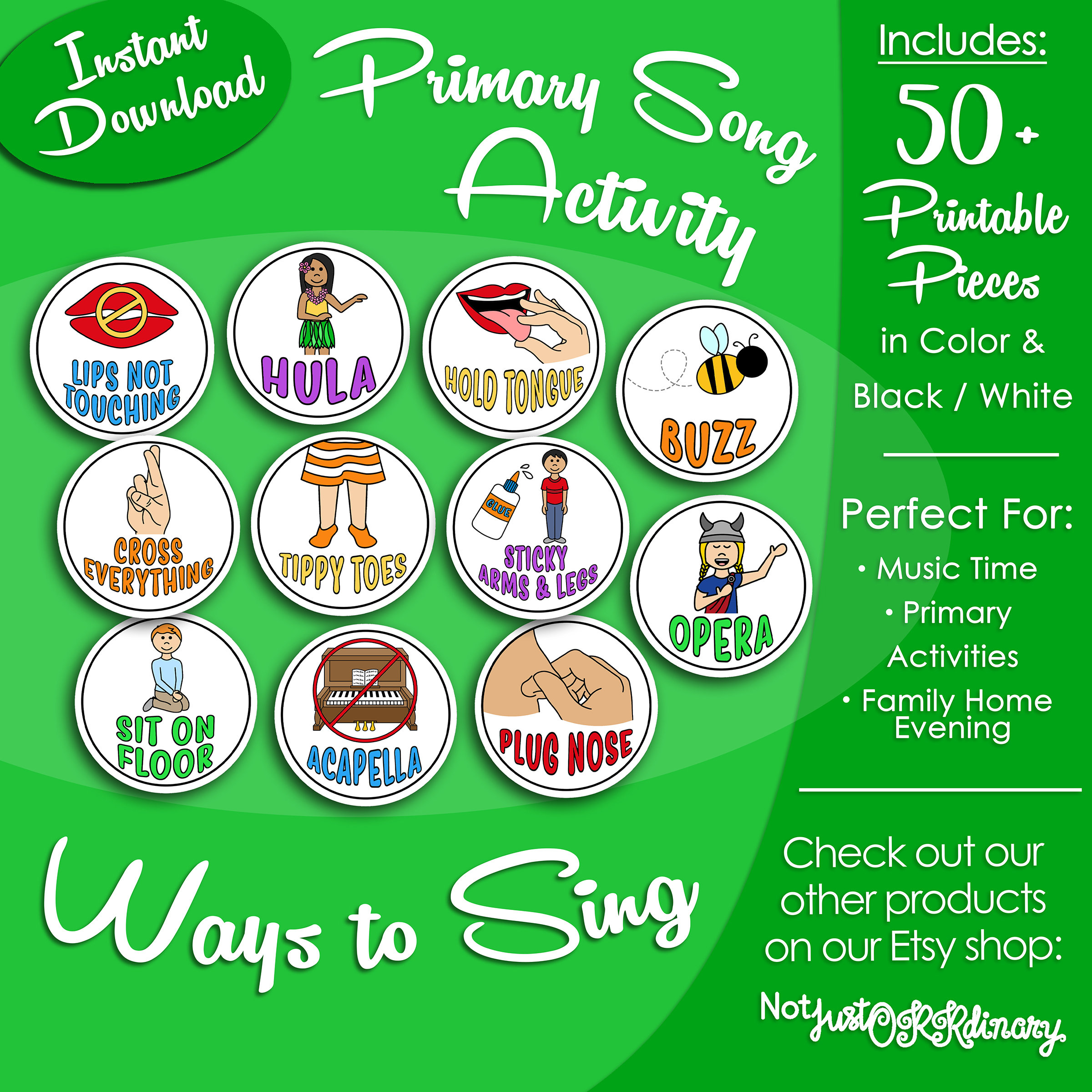 Ways to Sing cards, Latter-day Saint LDS Primary Singing Time Activity, Printable Visual Game, Songbook Graphic Picture Image,