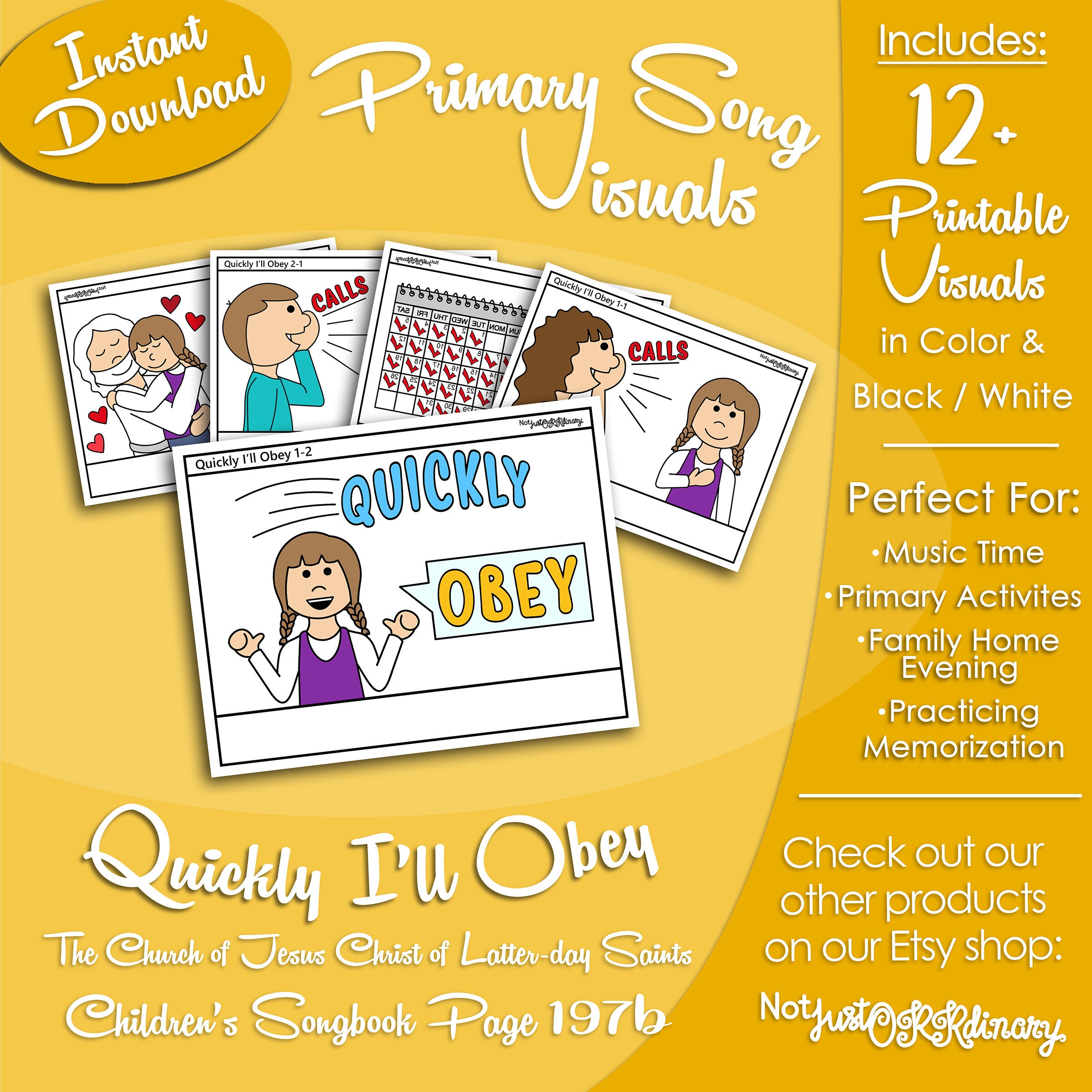Quickly I’ll Obey Song Visuals, Latter-day Saint LDS Primary Singing Time, Printable Poster, Music Leader Help, Songbook Picture Image