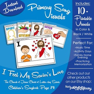 I Feel My Savior&#39;s Love Song Visuals, Latter-day Saint LDS Primary Singing Time, Printable Visual Poster, Music, Songbook Picture Image