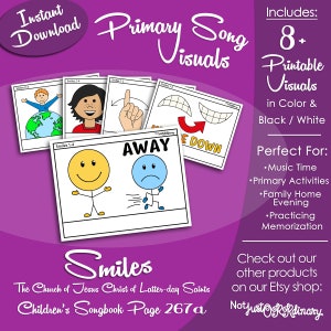 Smiles Song Visuals, Latter-day Saint LDS Primary Singing Time, Printable Poster, Music Leader Help, Songbook Graphic Picture Image
