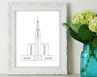 Hamilton New Zealand Temple - LDS Latter-day Saint, Wall Art Print Artwork Clip Clipart, Hand Drawn, Printable Digital Download, Simple