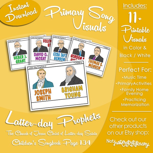 Latter-day Prophets Song Visuals, Latter-day Saint LDS Primary Singing Time, Printable Poster, Music Leader Help, Songbook Picture Image