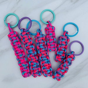 Neon Aqua Pink Blue Paracord Keychain *personalization available*