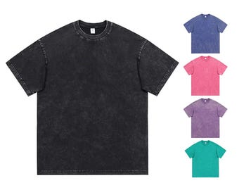 Camiseta unisex de gran tamaño, de peso pesado, con lavado a piedra vintage, descolorida y ácida, para hombre y mujer, en negro, azul, verde, rosa y morado.