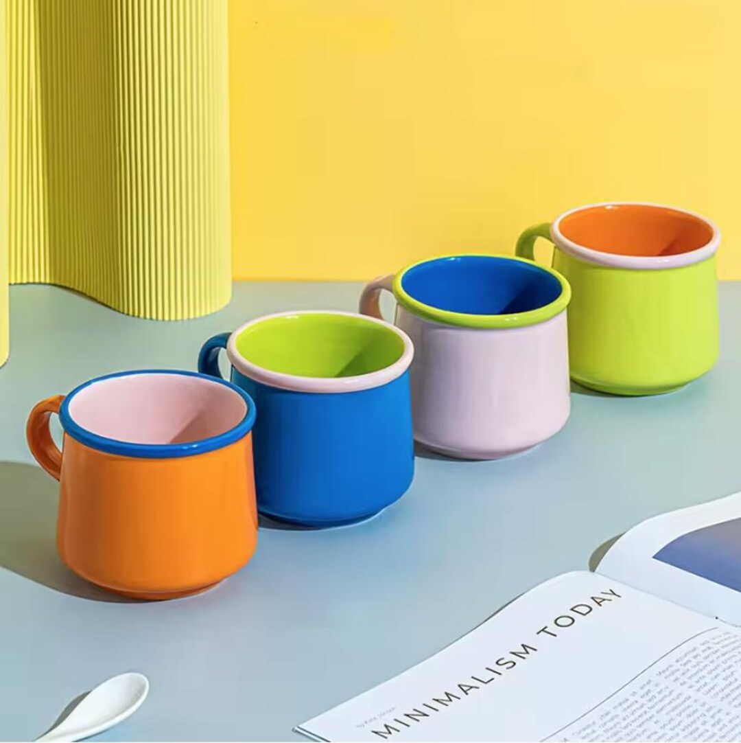Modern Colorblock Bold Colorful Cup Mugs Blue Pink Orange Green - Etsy