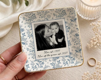 Bandeja de joias personalizada para a mãe do noivo, porta-anéis de cerâmica com foto personalizada, presente da noiva para a sogra, presente do filho para a mãe do noivo