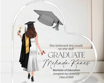 Personalized Graduation Acrylic Plaque: Custom Graduate Gift, She Believe She Could So She Did