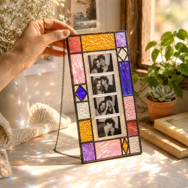 3D Printing Stained Glass, Custom Photo Suncatcher,  Add Your Image, Photo Strip Frame, Collage Hanging, Personalized Photobooth Gift