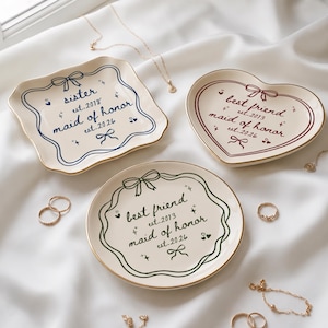 Custom Bridesmaid Jewelry Tray, Personalized Ceramic Ring Dish, Bride Bridal Shower, Friend Bestie Sister Trinket Ring Tray, Maid of Honor