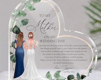 Placa acrílica personalizada para la madre de la novia: silueta de vestido personalizada, regalo de la hija en el día de su boda.