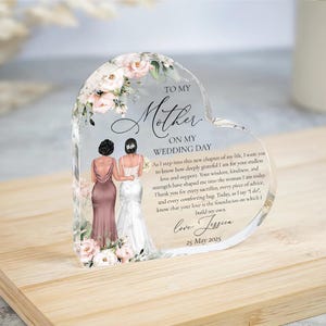 Regalo personalizzato per la madre della sposa dalla figlia, regali sentimentali per la mamma per il matrimonio, targa acrilica personalizzata con fiori per la mamma