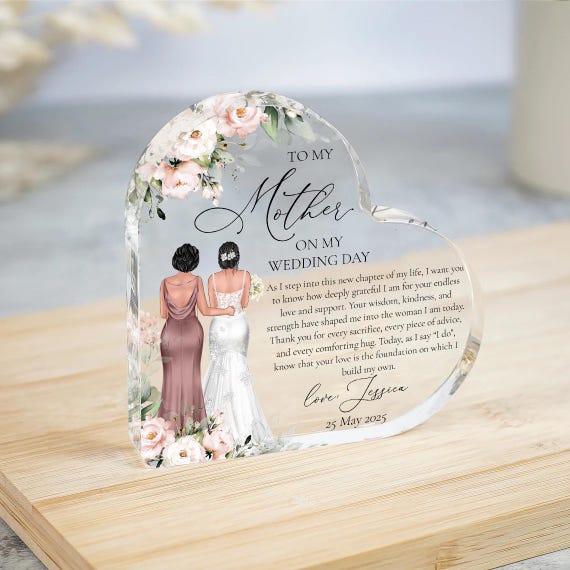 Personalized Mother of the Bride Gift from Daughter, Sentimental Gifts for Mom on Wedding, Mother Custom Flowers Dress Acrylic Plaque