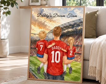 Watercolor Fathers Day 2026 Art, Personalized Football Gifts for Dad, Custom Jersey for Family, Daddy Dream Team Son Daughter, Husband Gift