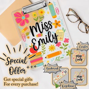 Groovy Back To School Teacher School Supplies, Custom Boho Floral Clipboard, Teacher Name Teaching Gifts, Personalized Teacher Appreciation