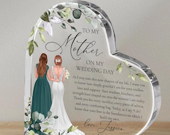 Placa acrílica personalizada para la madre de la novia con diseño de vegetación: silueta de vestido personalizada