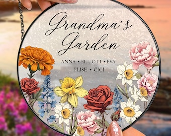 Regalo para el Día de la Madre 2025 para la abuela, ramo de flores para el mes de nacimiento de la abuela, jardín personalizado para la abuela, atrapasol de vidrieras.