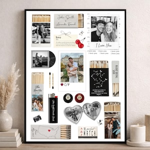 Pôster personalizado em formato de caixa de fósforos, arte de parede personalizada para casais, presente de aniversário de namoro/casamento, presente de Dia dos Namorados para namorado/marido (impressão física)