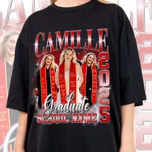 Benutzerdefiniertes Abschluss-T-Shirt 2025: Familien-Graduiertenfoto, Bootleg Rap T-Shirt