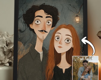 Retrato gótico personalizado de pareja con mascotas, arte mural personalizado para recién casados, San Valentín y aniversario de boda [máximo 6 personas y mascotas]