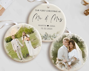 First Christmas Married Ornament for Couple, Custom Gifts for Newlywed 2026, Personalized 1st Xmas As Mr and Mrs, Insert Your Photo