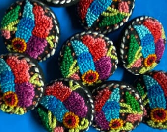 Embroidered Round Shaped buttons. Buttons with embroidery.  Decorative colourful  button. Knot Stiched Buttons.Thread Work.HB 29