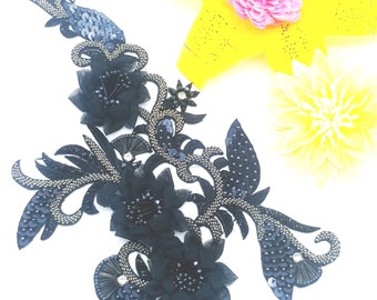 Set of 2 pair hand-made applique with zardozi work for dress and craft design denim shirt applique DNO AP159