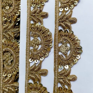 Beautifully Handmade  Lace  golden Handmade Trim wedding dress sashes belts Badla  sari border D148