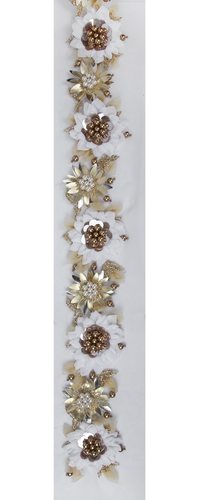Embroidered Flower Lace Indian Sewing Decorative beadeed golden and white handmade Trim Art /& Craft Supply .