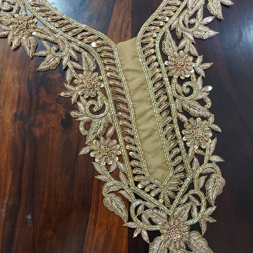 Indian Beaded Neck Patches With Sleeves Decorative Gold Collar Etsy