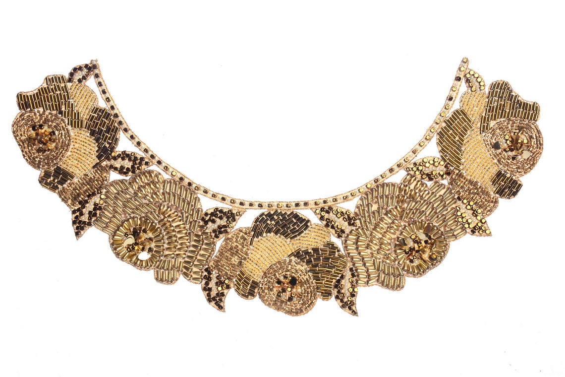 Decorative Neck Patches Indian Beaded Gold Collar Handcrafted Etsy