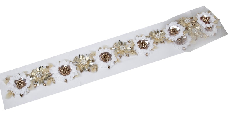 Embroidered Flower Lace Indian Sewing Decorative beadeed golden and white handmade Trim Art /& Craft Supply .