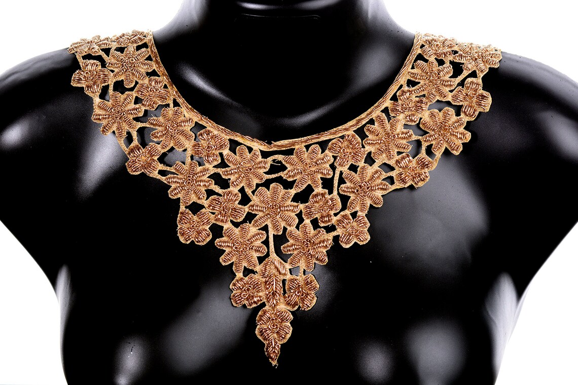 Decorative Neck Patches Indian Beaded Gold Collar Handcrafted Crafted