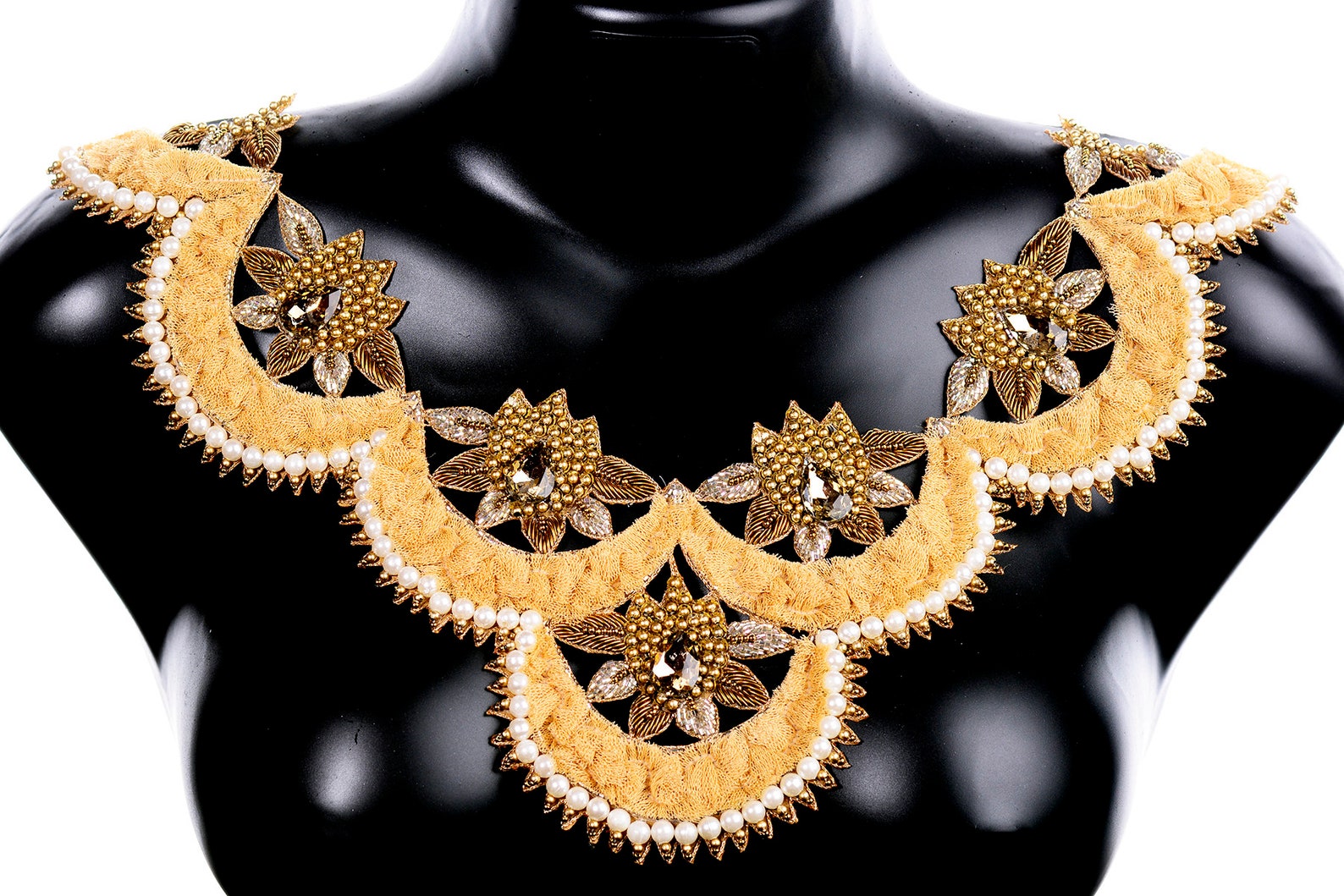 Decorative Neck Patches Indian Beaded Gold Collar Handcrafted Etsy UK