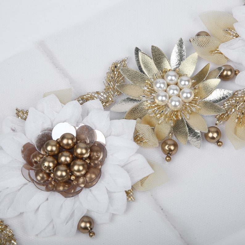 Embroidered Flower Lace Indian Sewing Decorative beadeed golden and white handmade Trim Art /& Craft Supply .
