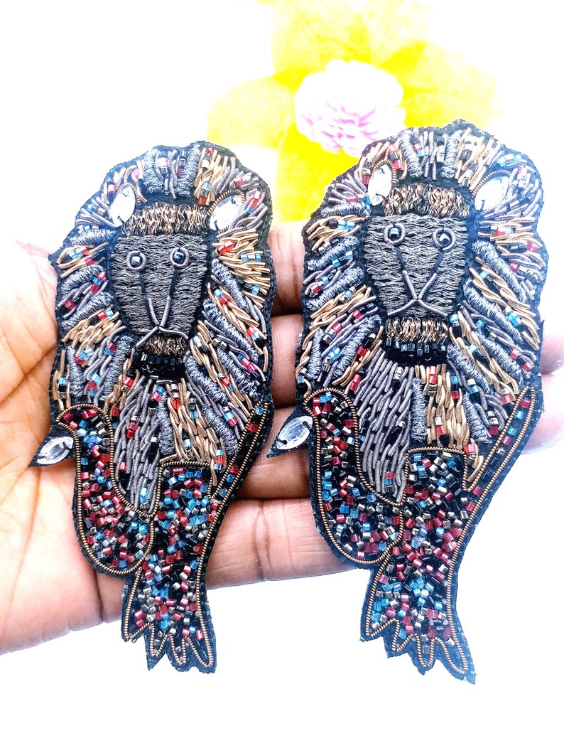 Set of 2 pair hand-made applique with zardozi work for dress and craft design denim shirt applique DNO AP159