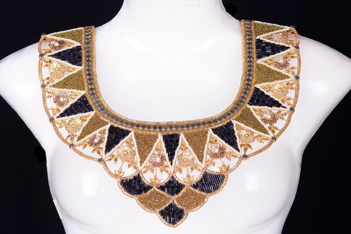 Decorative Neck Patches Indian Beaded Gold Collar Handcrafted Crafted