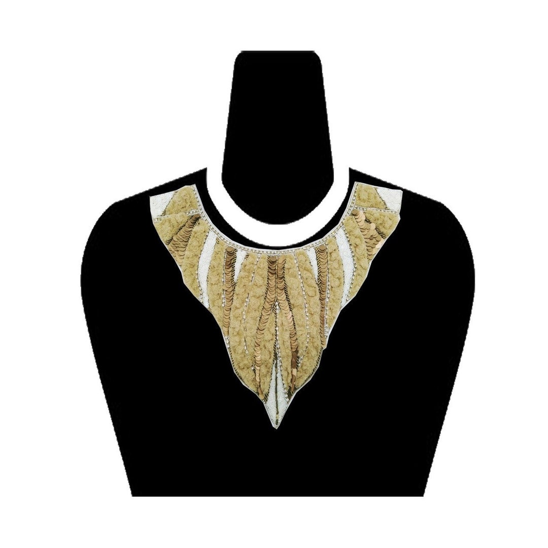 Set of 2 Decorative Neck Patches Indian Beaded Beige Colour Handcrafted