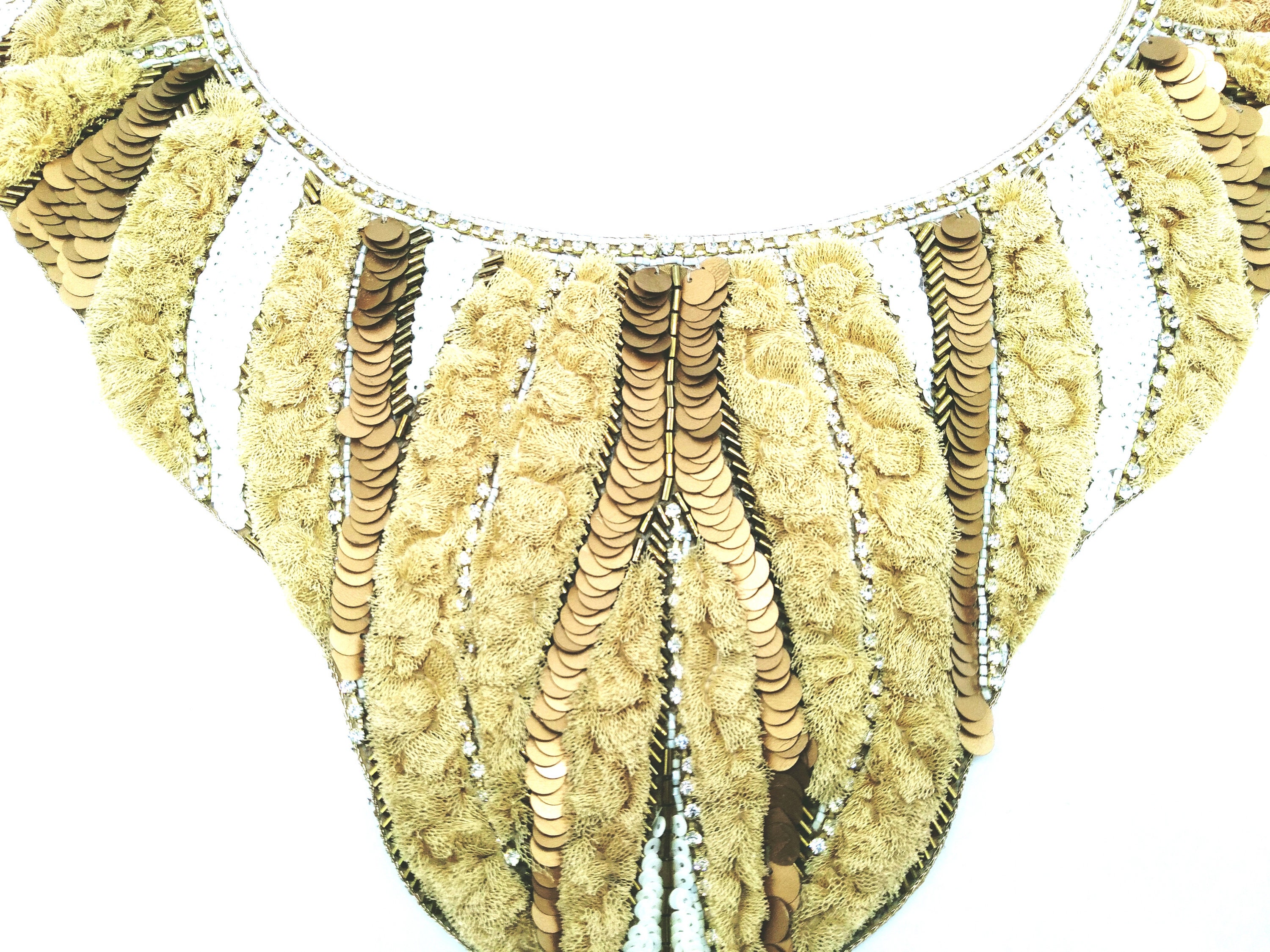 Set of 2 Decorative Neck Patches Indian Beaded Beige Colour Handcrafted