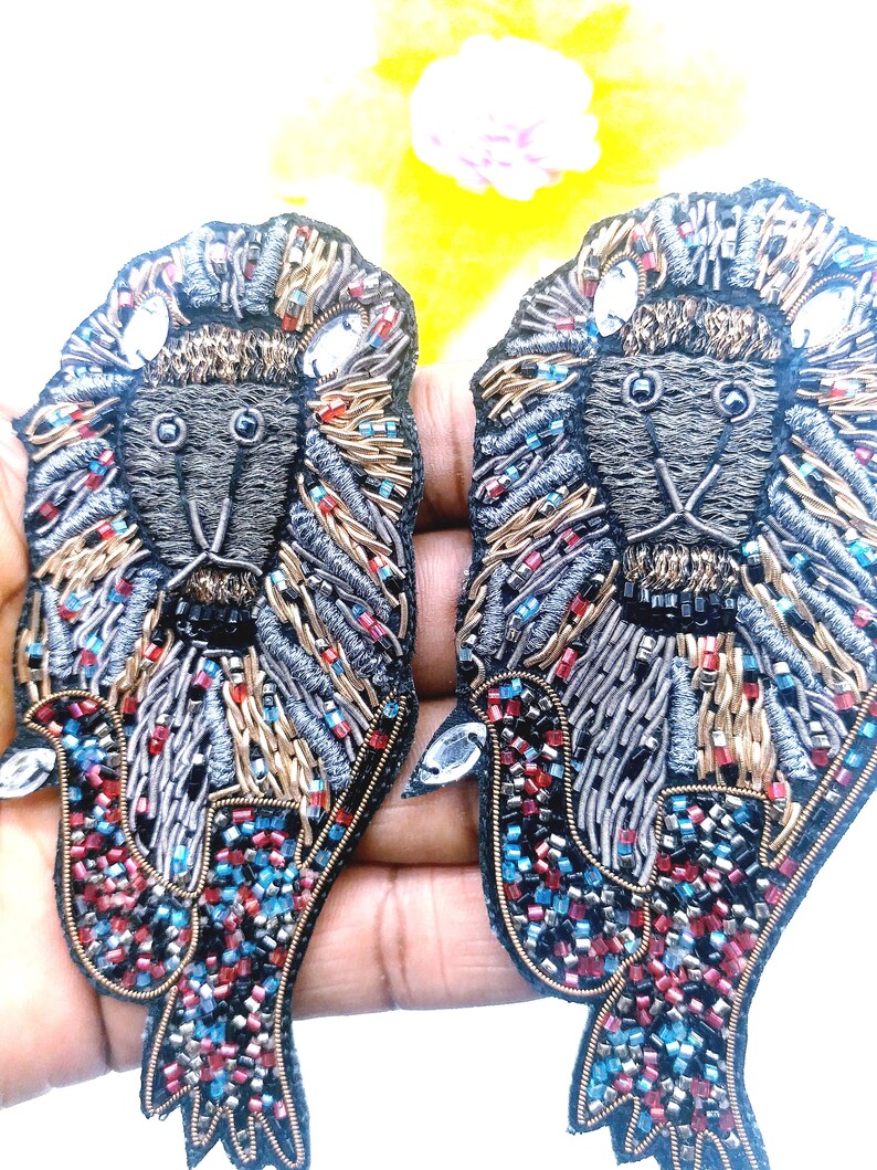 Set of 2 pair hand-made applique with zardozi work for dress and craft design denim shirt applique DNO AP159