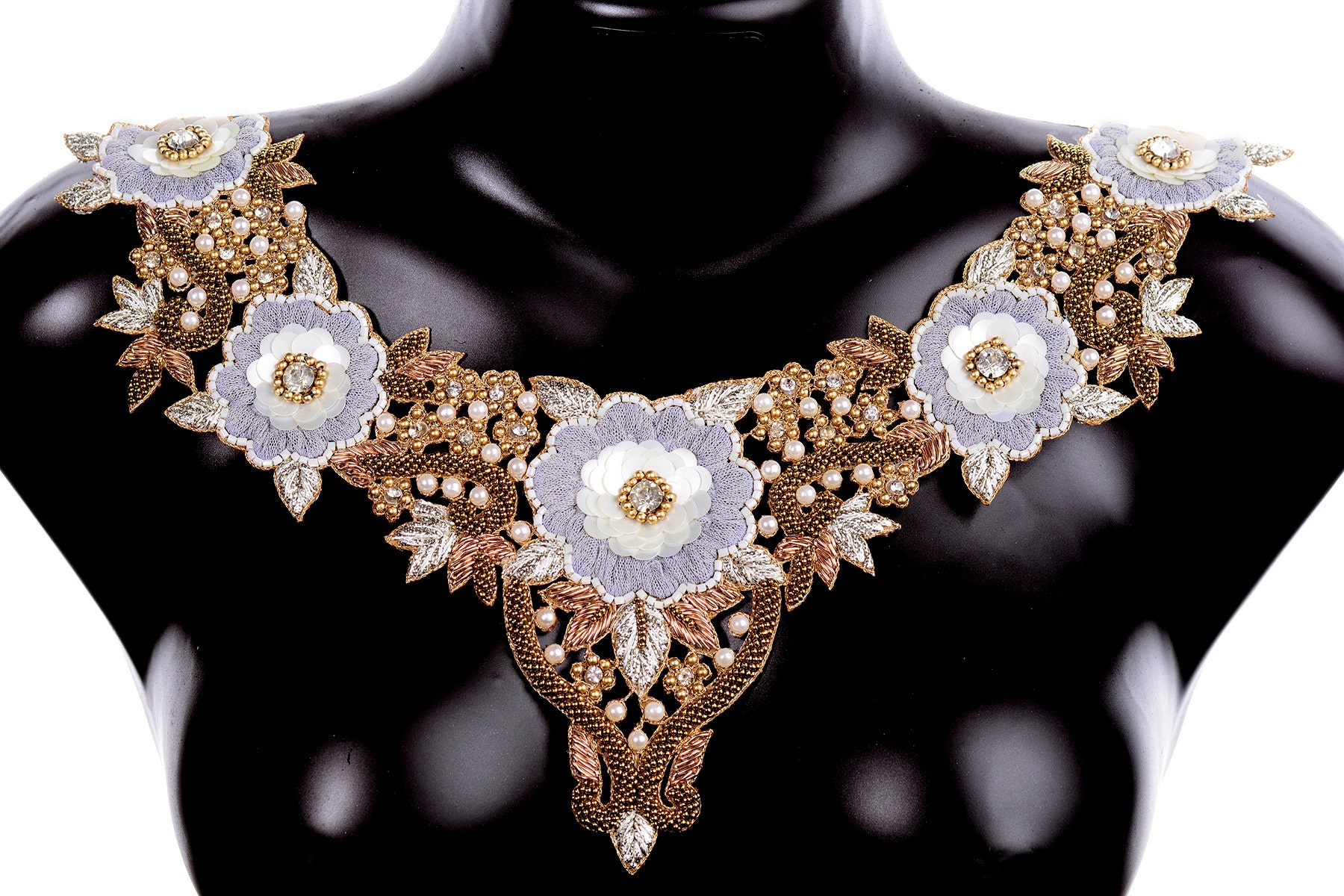 Decorative Neck Patches Indian Beaded Gold Collar Handcrafted Etsy