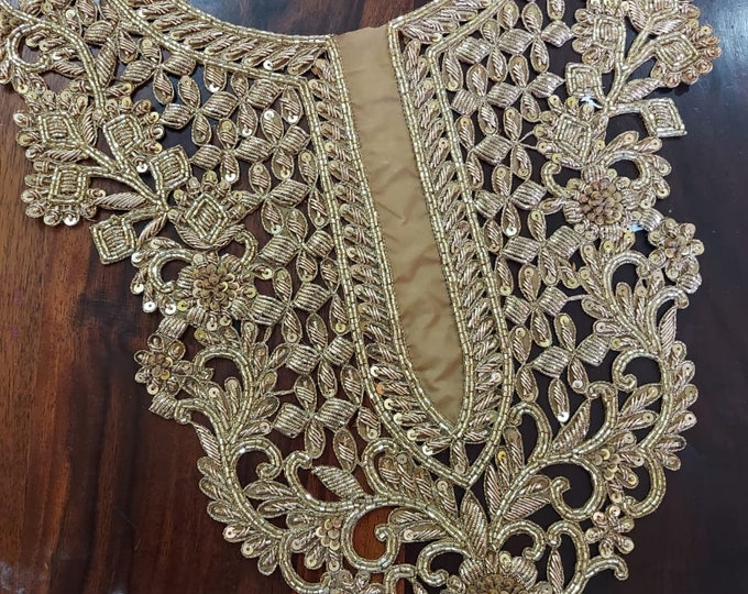 Decorative Neck Patches Indian Beaded Gold Collar Handcrafted Crafted