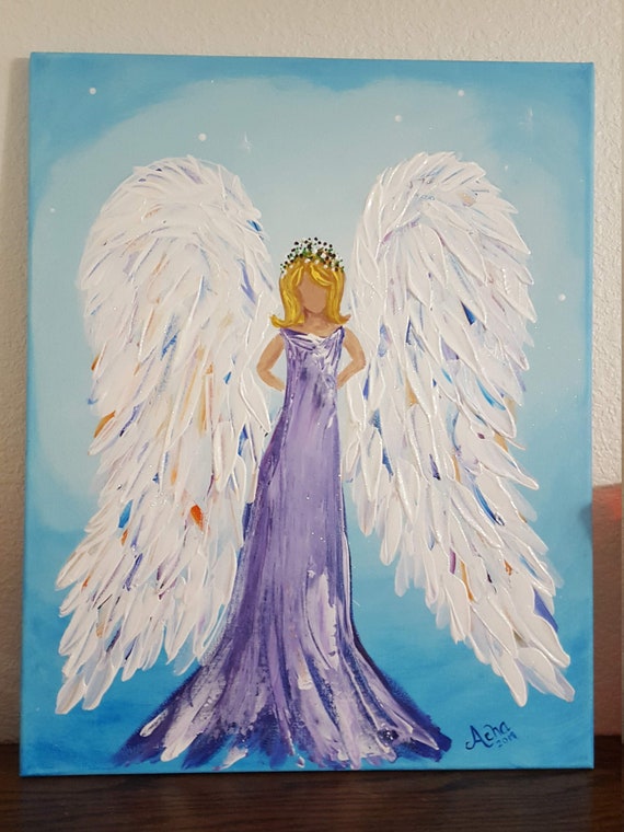 Hand Painted Blond Hair Angel In Purple Dress With Beautiful Etsy