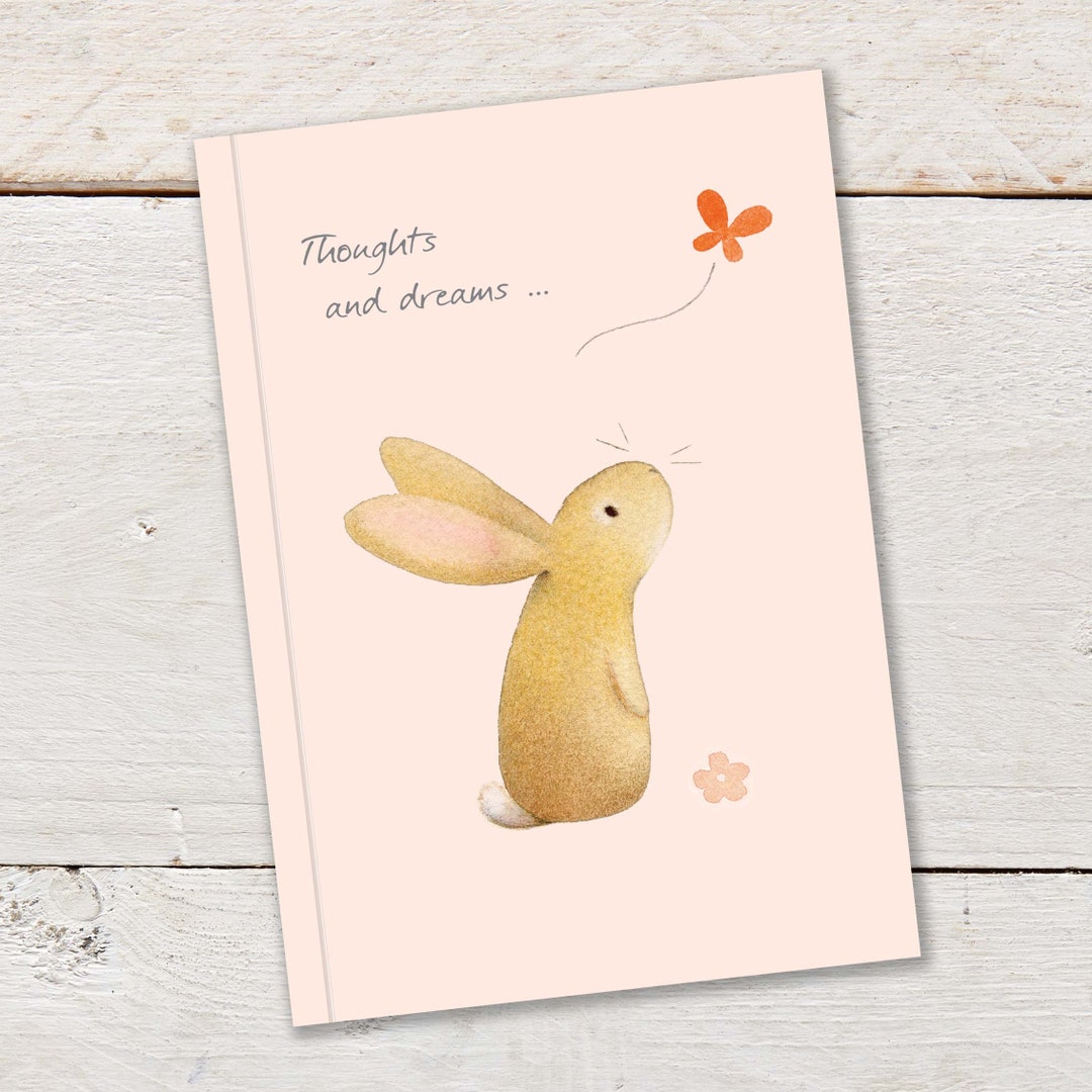 Notebooks Rabbits A6 96pp Notebook Featuring a Cute Rabbit & Butterfly, on a Peach ...