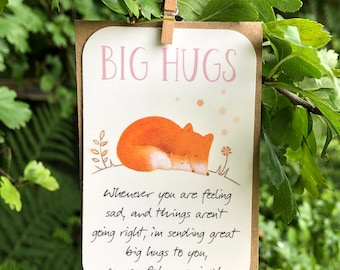 Thoughtful Positive Message Big Hugs Birthday Card, Grandma, Mum, Sister, Daughter, Special Friend, Small Card, Small Gift, keepsake, Fox