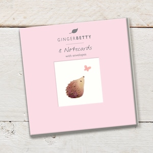 Notitiekaartenpakket met 8 kleine kaarten en enveloppen. 4 elk met een egelmotief en 4 elk met een vogelmotief.