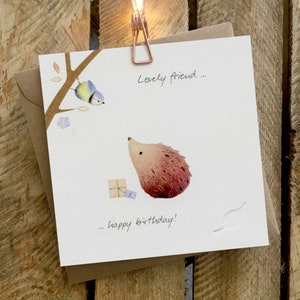Carte d'anniversaire pour ami, ami spécial, belle amie, hérisson, forêt, envoi de câlins, mésange bleue