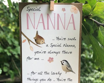 Nanna card, Special Nanna, Best Nanna, Mother’s Day, Gift Tag, Keepsake, Small Gift, Inspirational, Thoughtful Message, Birthday Card, birds