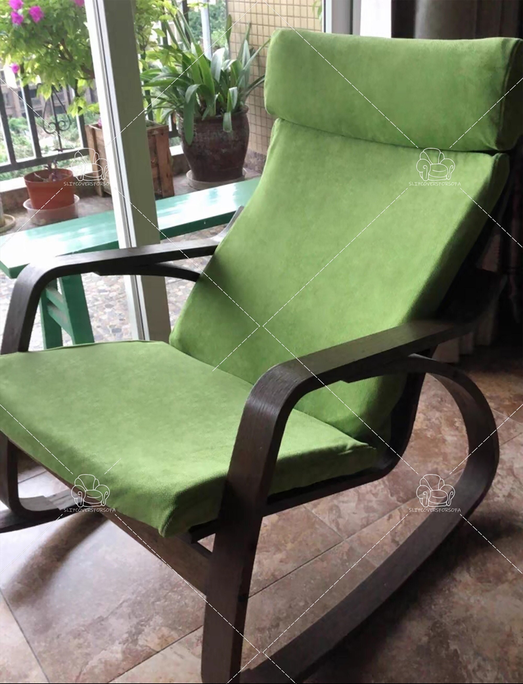 IKEA Poang POÄNG Armchair CUSHION Saganas GREEN w Brown Leather New