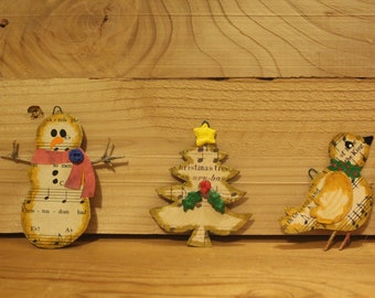 One of each-Christmas Snowman ornament, Christmas Bird Ornament, and Christmas Tree ornament