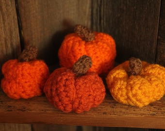 Crocheted pumpkin Thanksgiving table or decorations for fall autumn (set of four)